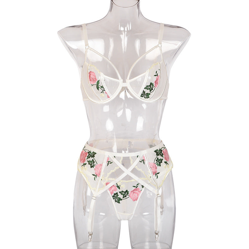 Estorenew Floral Embrodiery Lace Lingerie 3 Piece Set Sexy Underwear W –  estorenew