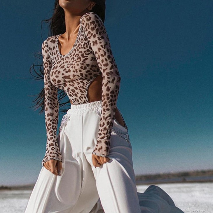 Mesh Leopard Printed Bodysuit