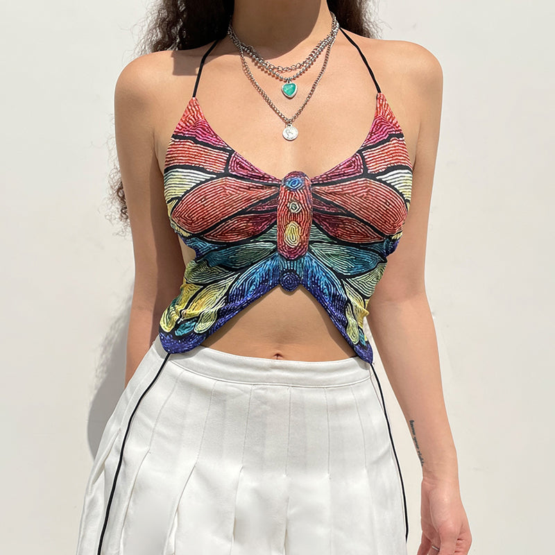 Aesthetic Butterfly Shape Backless Vintage Crop Top